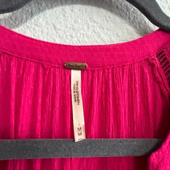 Free People Go Lightly V-Neck Swing Dress Medium Hot Pink Boho Soft Grunge Chic - Picture 7 of 13